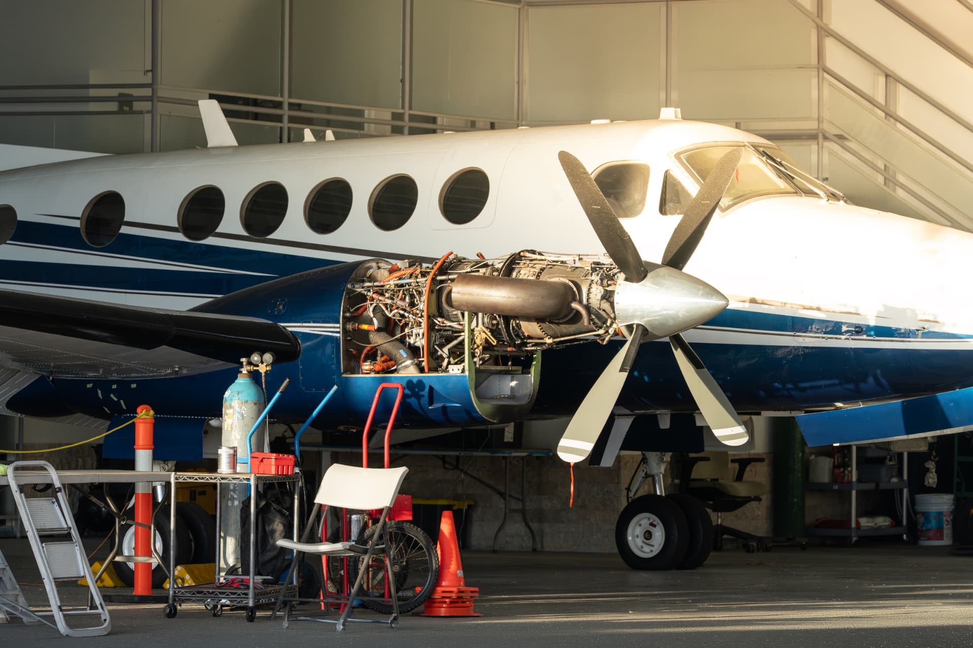 King Air maintenance in the Advantage Aircraft Services hangar